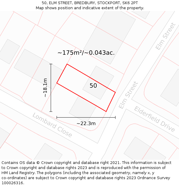 50, ELM STREET, BREDBURY, STOCKPORT, SK6 2PT: Plot and title map
