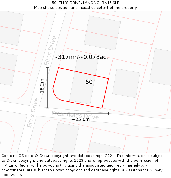 50, ELMS DRIVE, LANCING, BN15 9LR: Plot and title map