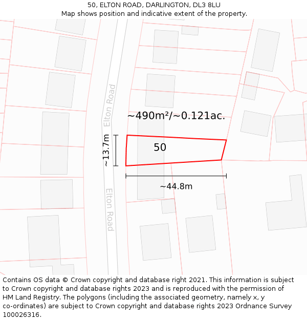 50, ELTON ROAD, DARLINGTON, DL3 8LU: Plot and title map