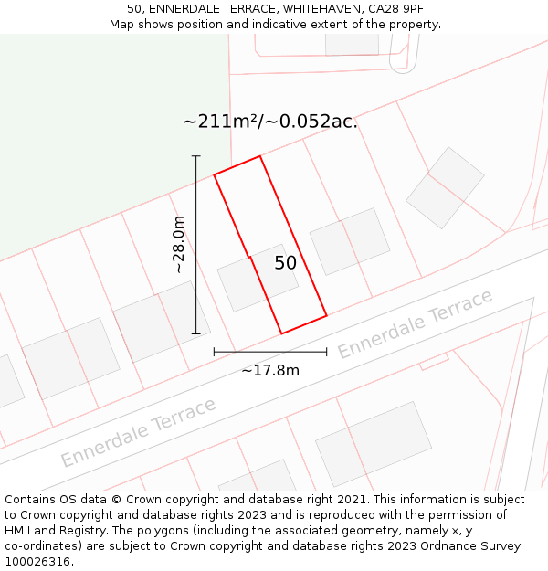 50, ENNERDALE TERRACE, WHITEHAVEN, CA28 9PF: Plot and title map