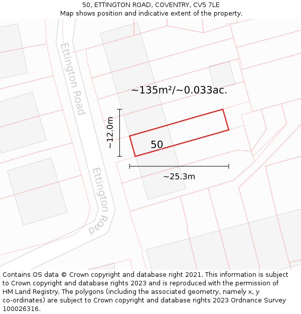50, ETTINGTON ROAD, COVENTRY, CV5 7LE: Plot and title map