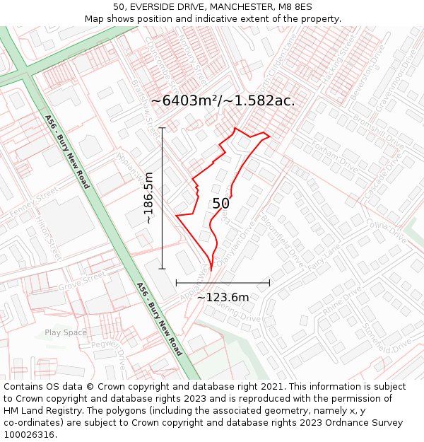 50, EVERSIDE DRIVE, MANCHESTER, M8 8ES: Plot and title map