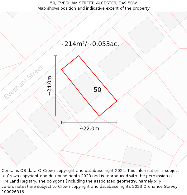 50, EVESHAM STREET, ALCESTER, B49 5DW: Plot and title map