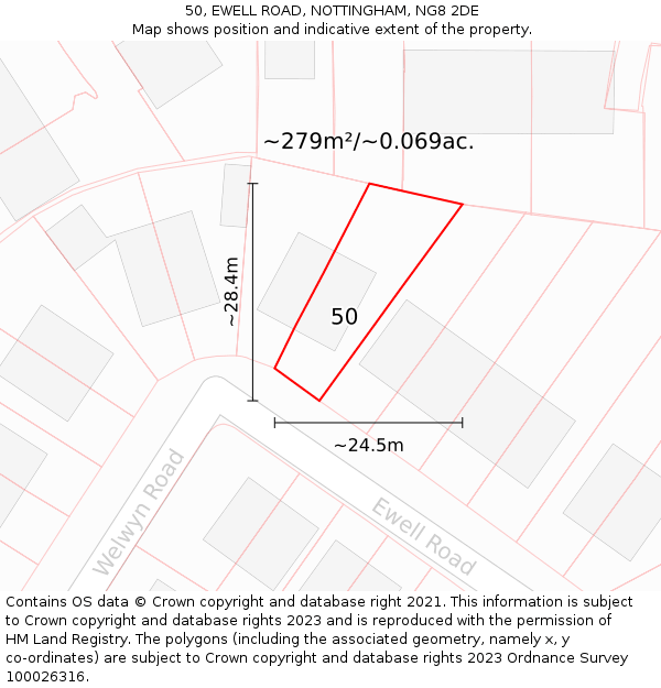 50, EWELL ROAD, NOTTINGHAM, NG8 2DE: Plot and title map