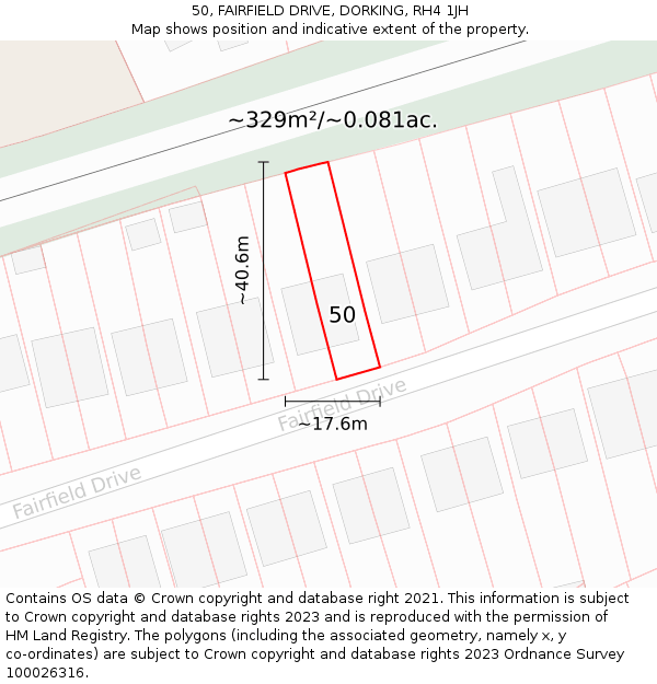 50, FAIRFIELD DRIVE, DORKING, RH4 1JH: Plot and title map