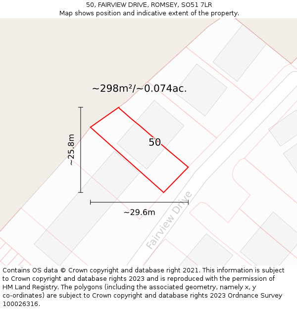 50, FAIRVIEW DRIVE, ROMSEY, SO51 7LR: Plot and title map