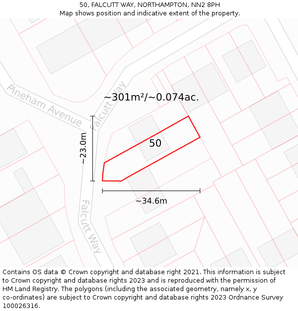 50, FALCUTT WAY, NORTHAMPTON, NN2 8PH: Plot and title map