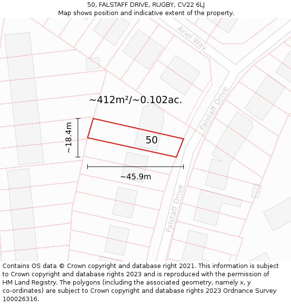 50, FALSTAFF DRIVE, RUGBY, CV22 6LJ: Plot and title map