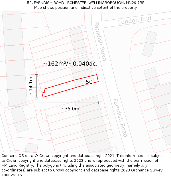 50, FARNDISH ROAD, IRCHESTER, WELLINGBOROUGH, NN29 7BE: Plot and title map