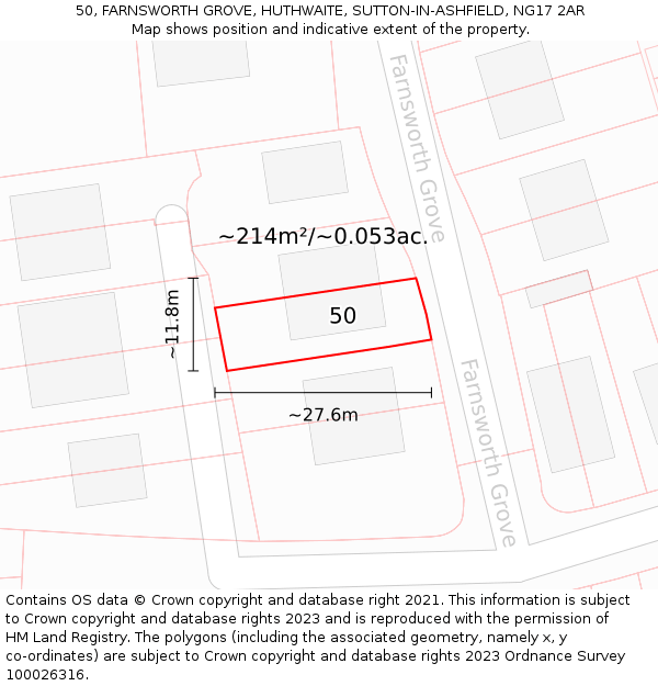 50, FARNSWORTH GROVE, HUTHWAITE, SUTTON-IN-ASHFIELD, NG17 2AR: Plot and title map