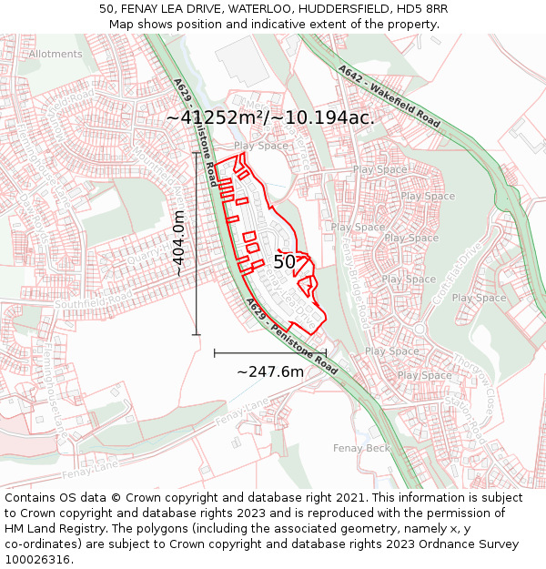 50, FENAY LEA DRIVE, WATERLOO, HUDDERSFIELD, HD5 8RR: Plot and title map