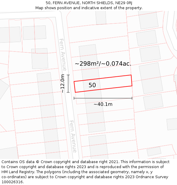 50, FERN AVENUE, NORTH SHIELDS, NE29 0RJ: Plot and title map