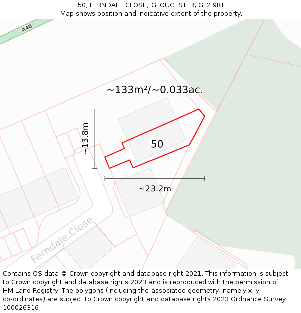 50, FERNDALE CLOSE, GLOUCESTER, GL2 9RT: Plot and title map