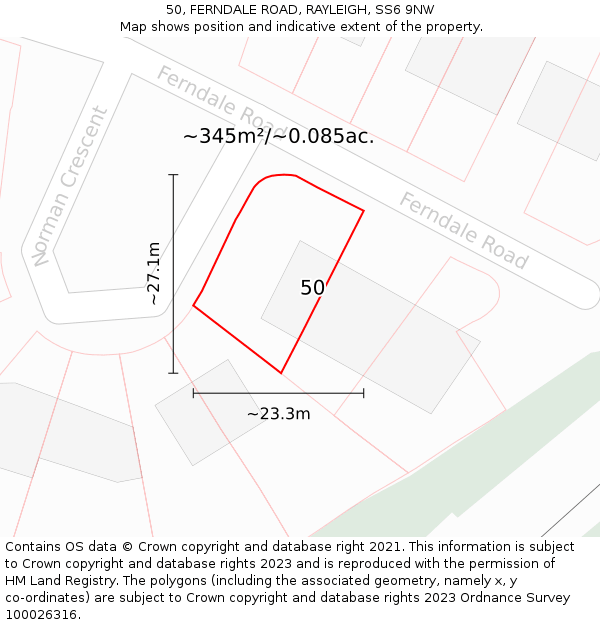 50, FERNDALE ROAD, RAYLEIGH, SS6 9NW: Plot and title map