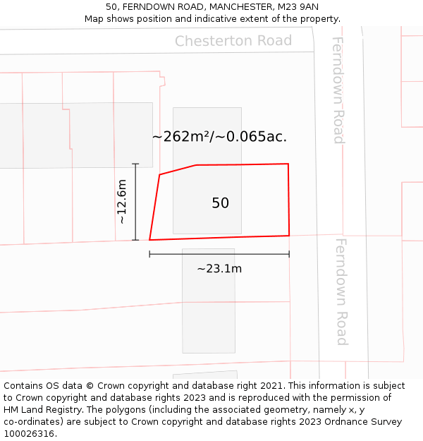 50, FERNDOWN ROAD, MANCHESTER, M23 9AN: Plot and title map