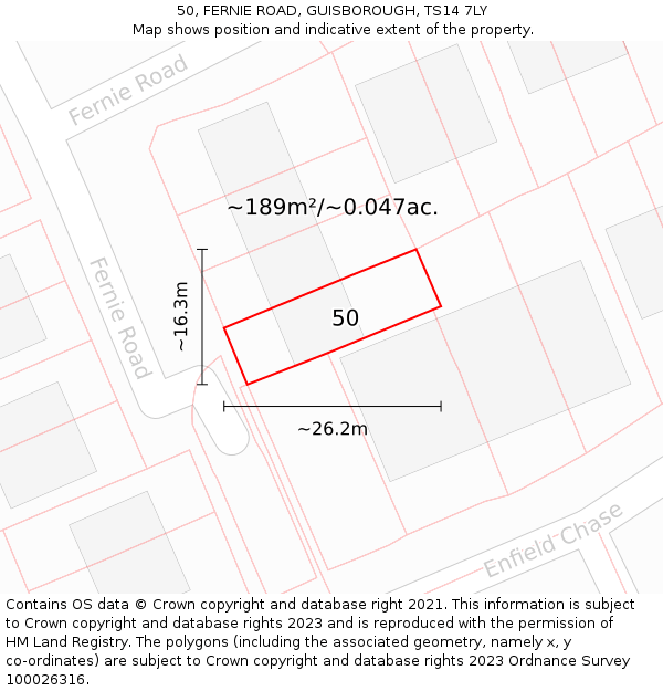 50, FERNIE ROAD, GUISBOROUGH, TS14 7LY: Plot and title map
