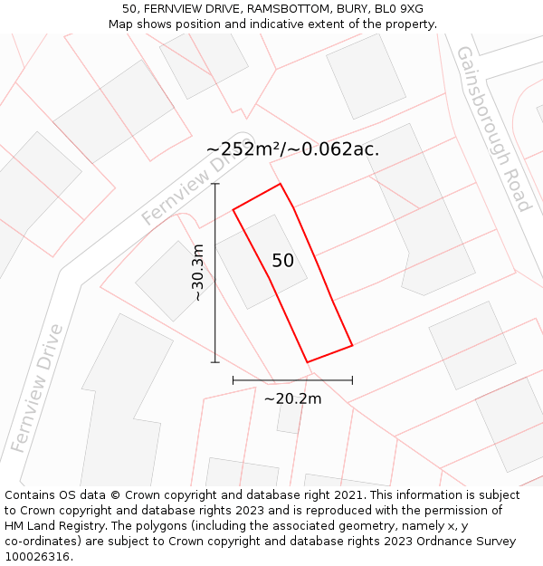 50, FERNVIEW DRIVE, RAMSBOTTOM, BURY, BL0 9XG: Plot and title map