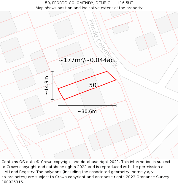 50, FFORDD COLOMENDY, DENBIGH, LL16 5UT: Plot and title map