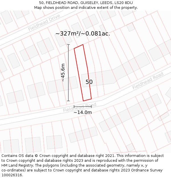 50, FIELDHEAD ROAD, GUISELEY, LEEDS, LS20 8DU: Plot and title map