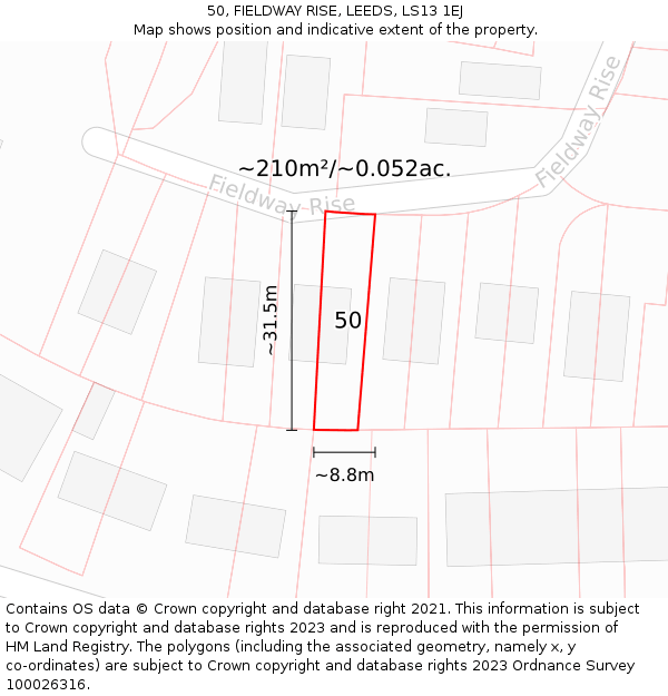 50, FIELDWAY RISE, LEEDS, LS13 1EJ: Plot and title map