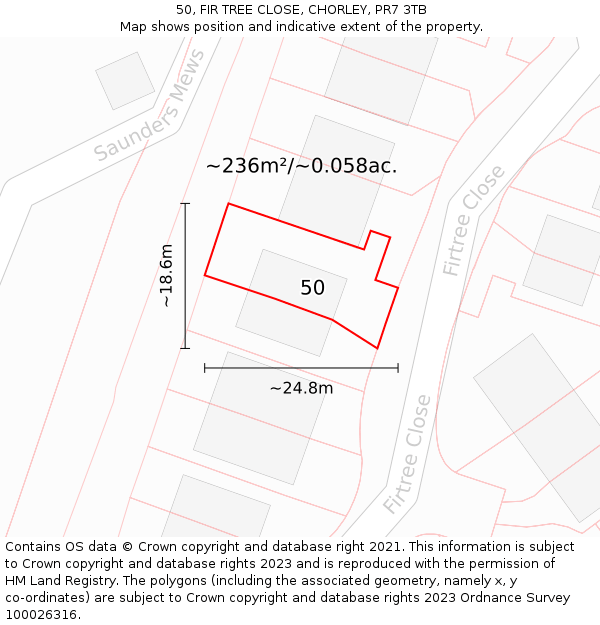 50, FIR TREE CLOSE, CHORLEY, PR7 3TB: Plot and title map