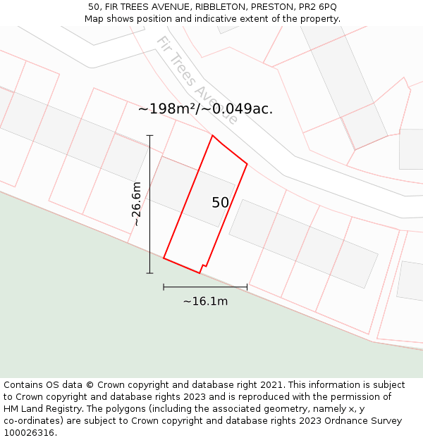 50, FIR TREES AVENUE, RIBBLETON, PRESTON, PR2 6PQ: Plot and title map