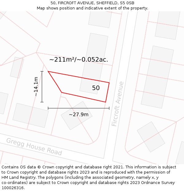 50, FIRCROFT AVENUE, SHEFFIELD, S5 0SB: Plot and title map