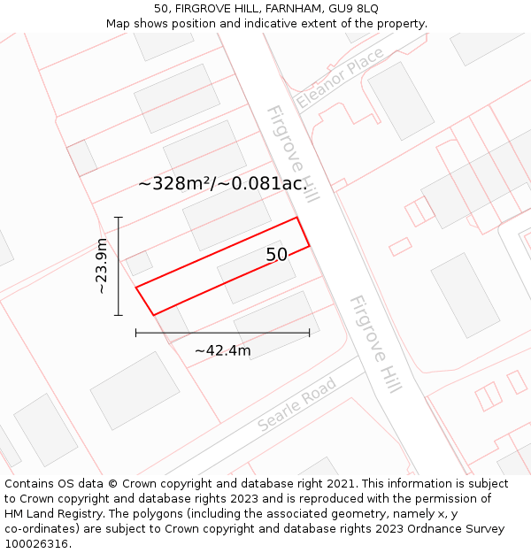50, FIRGROVE HILL, FARNHAM, GU9 8LQ: Plot and title map