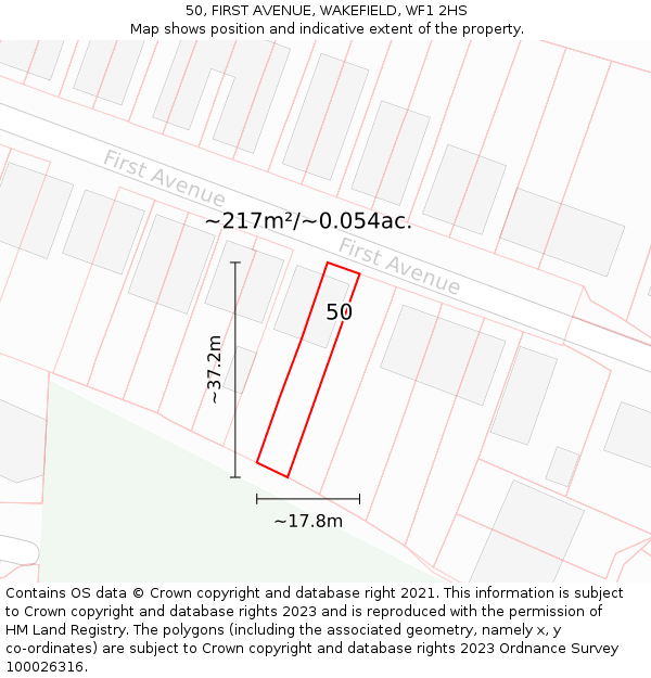 50, FIRST AVENUE, WAKEFIELD, WF1 2HS: Plot and title map