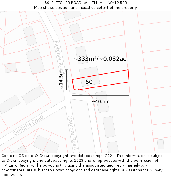 50, FLETCHER ROAD, WILLENHALL, WV12 5ER: Plot and title map
