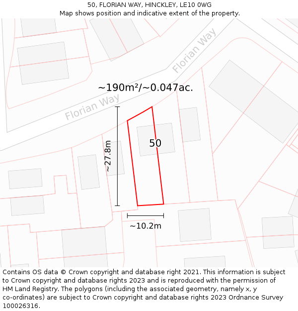 50, FLORIAN WAY, HINCKLEY, LE10 0WG: Plot and title map
