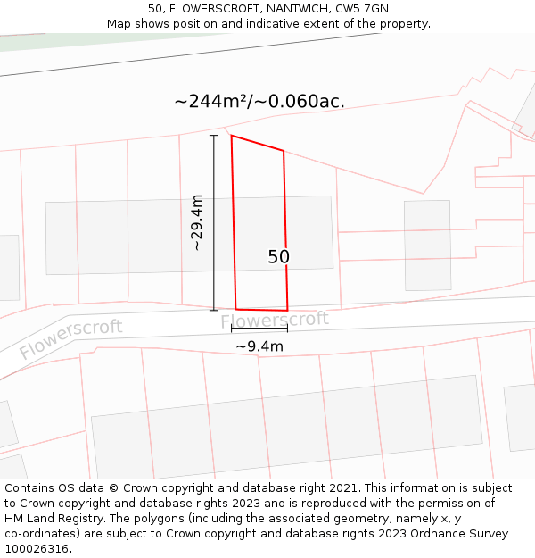 50, FLOWERSCROFT, NANTWICH, CW5 7GN: Plot and title map