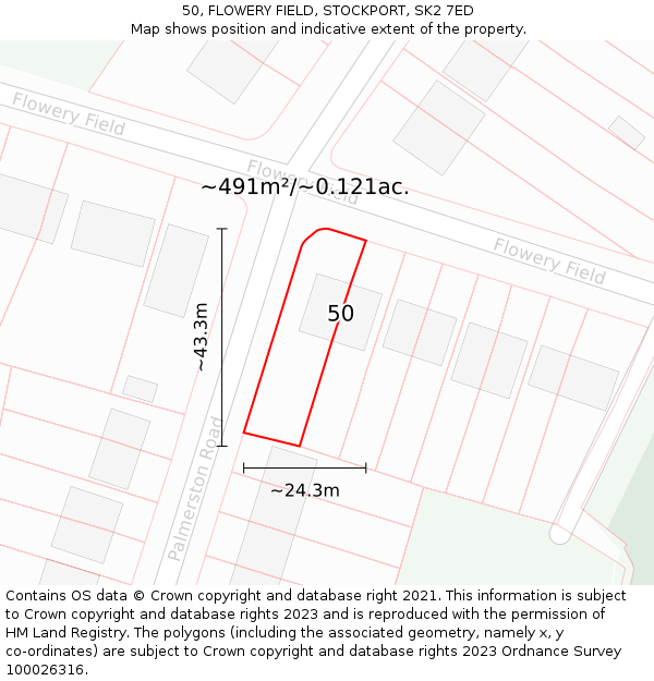 50, FLOWERY FIELD, STOCKPORT, SK2 7ED: Plot and title map