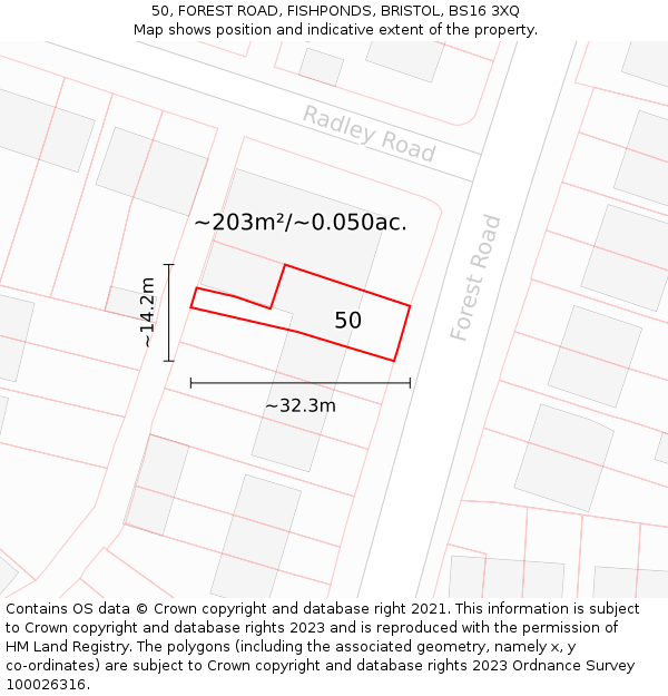 50, FOREST ROAD, FISHPONDS, BRISTOL, BS16 3XQ: Plot and title map