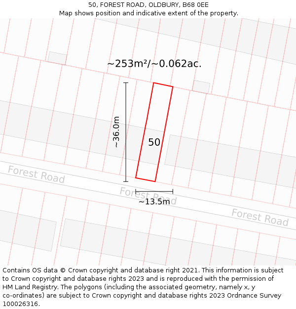 50, FOREST ROAD, OLDBURY, B68 0EE: Plot and title map