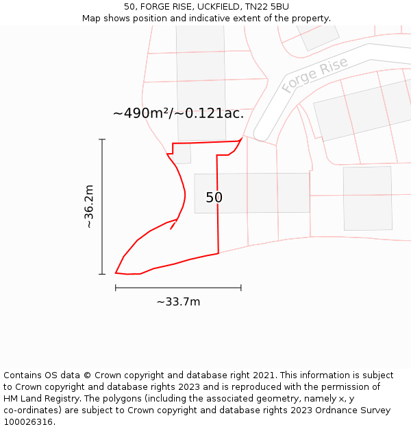 50, FORGE RISE, UCKFIELD, TN22 5BU: Plot and title map