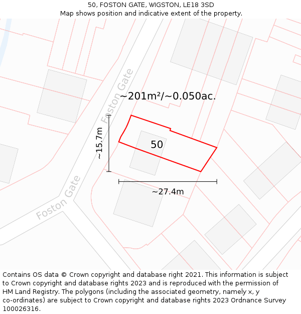 50, FOSTON GATE, WIGSTON, LE18 3SD: Plot and title map