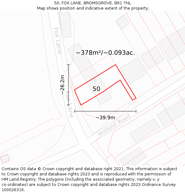 50, FOX LANE, BROMSGROVE, B61 7NL: Plot and title map