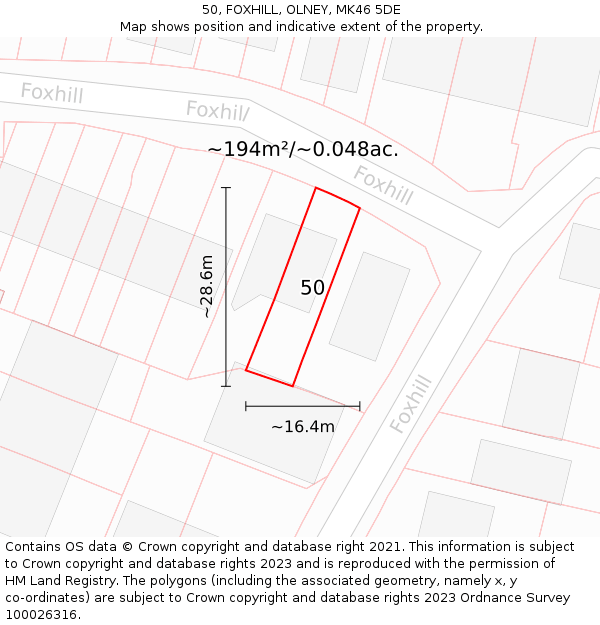 50, FOXHILL, OLNEY, MK46 5DE: Plot and title map