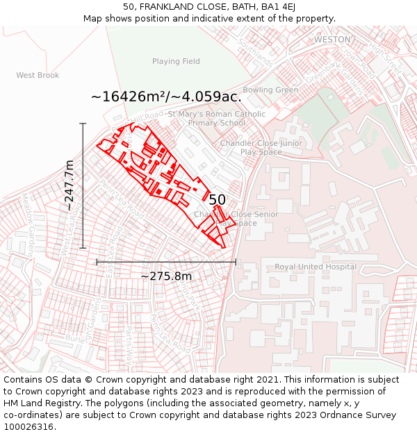 50, FRANKLAND CLOSE, BATH, BA1 4EJ: Plot and title map