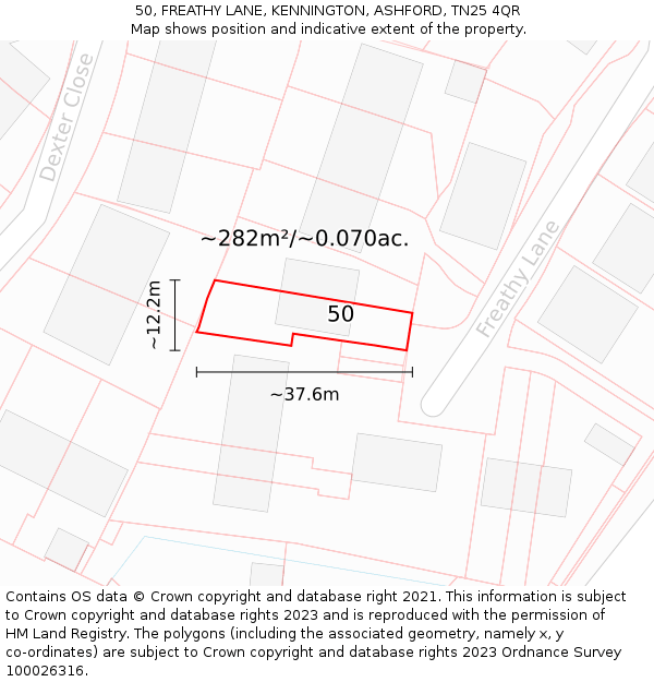 50, FREATHY LANE, KENNINGTON, ASHFORD, TN25 4QR: Plot and title map