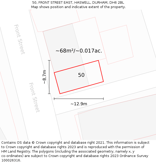 50, FRONT STREET EAST, HASWELL, DURHAM, DH6 2BL: Plot and title map