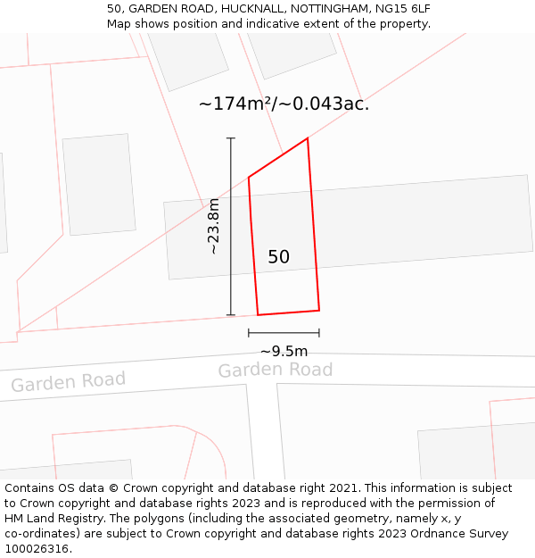 50, GARDEN ROAD, HUCKNALL, NOTTINGHAM, NG15 6LF: Plot and title map