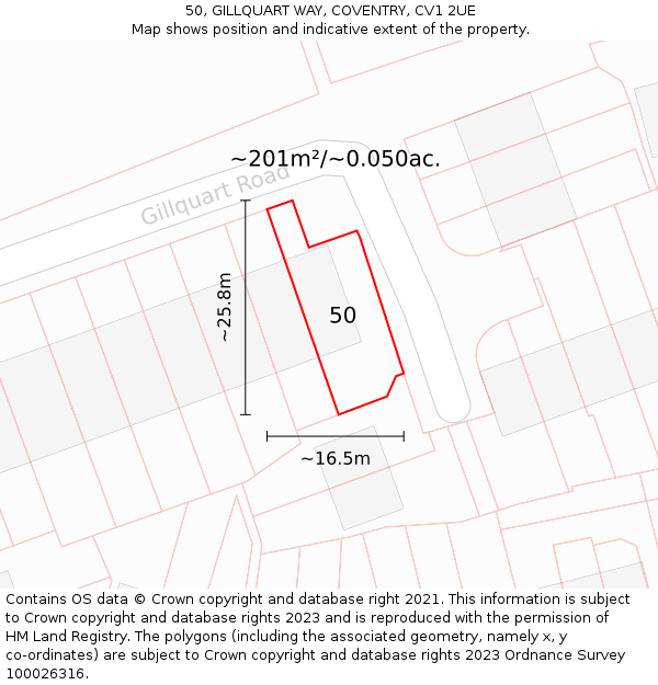 50, GILLQUART WAY, COVENTRY, CV1 2UE: Plot and title map