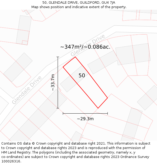50, GLENDALE DRIVE, GUILDFORD, GU4 7JA: Plot and title map