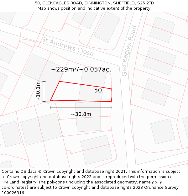 50, GLENEAGLES ROAD, DINNINGTON, SHEFFIELD, S25 2TD: Plot and title map