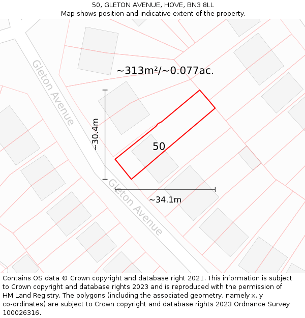 50, GLETON AVENUE, HOVE, BN3 8LL: Plot and title map