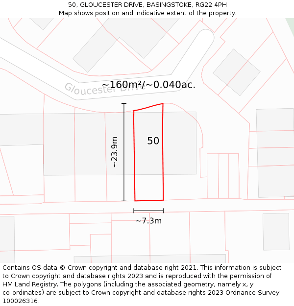 50, GLOUCESTER DRIVE, BASINGSTOKE, RG22 4PH: Plot and title map