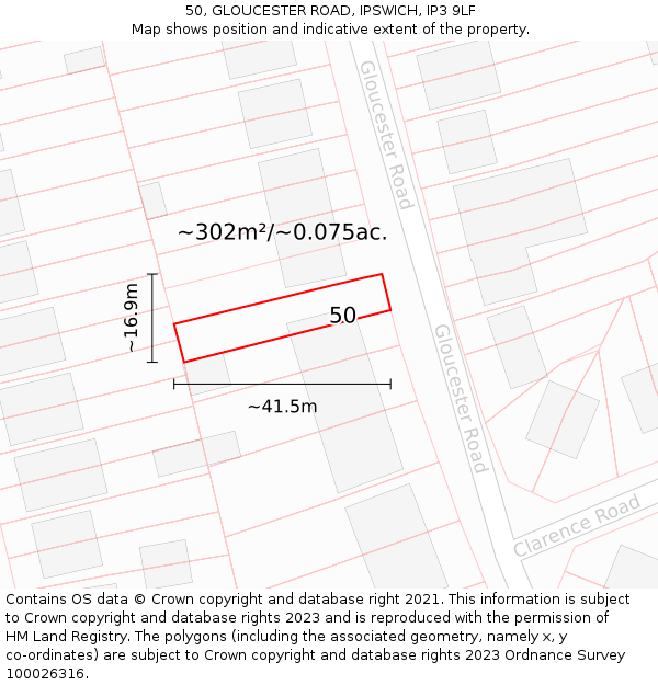 50, GLOUCESTER ROAD, IPSWICH, IP3 9LF: Plot and title map