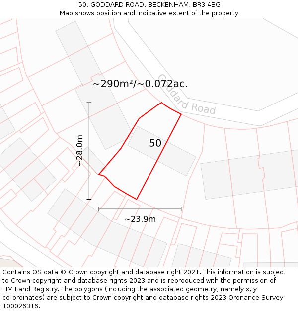 50, GODDARD ROAD, BECKENHAM, BR3 4BG: Plot and title map